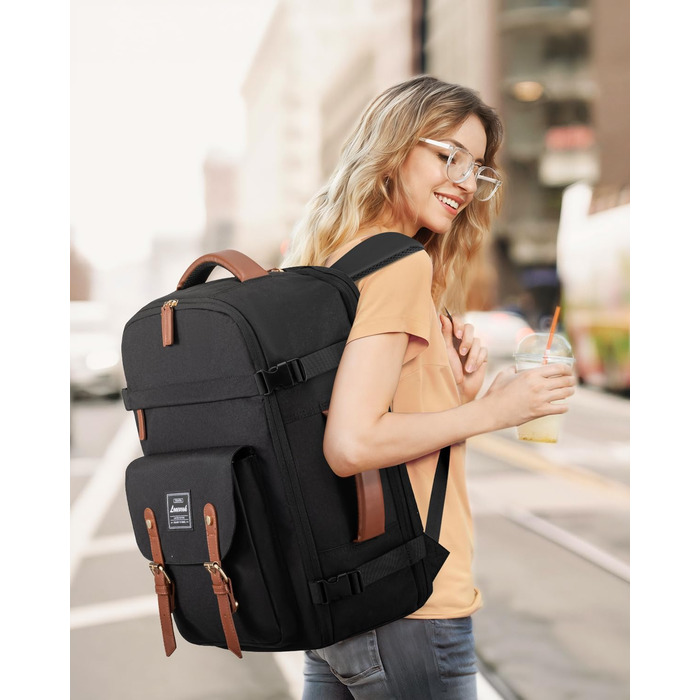 Рюкзак LOVEVOOK для ручної поклажі в літак, жіночий, водонепроникний, універсальний, для ноутбука 17 дюймів, шкільний, для студентів, подорожей, чорний/коричневий, 45x32x15 см