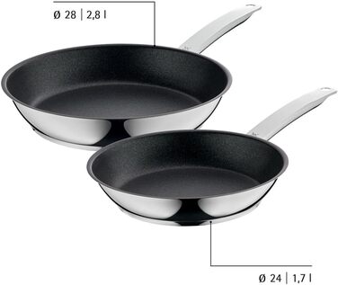 Набір сковорідок WMF Permadur Advance Induktion, 2 шт., 28 + 24 см, нержавіюча сталь Cromargan з покриттям, для духовки