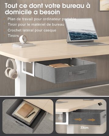 Регульований стіл Devoko: електричний, 140x80 см, з ящиками, USB-порт, органайзер для кабелів, стоячий стіл з пам'яттю, білий