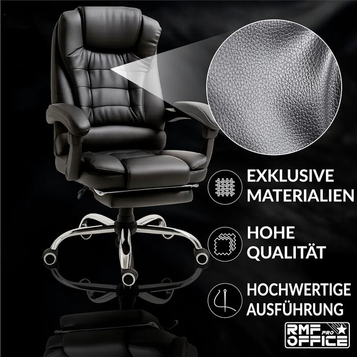Ергономічне крісло для офісу RMF: регульоване, зручне, з підніжкою – обертове, регульоване по висоті, чорне