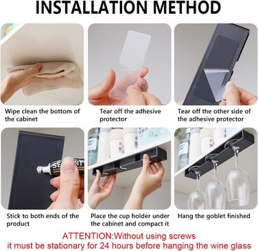 Тримач для келихів DESONAUT під полицю шафи, пластиковий, для сушки, 4 шт. (Чорний)