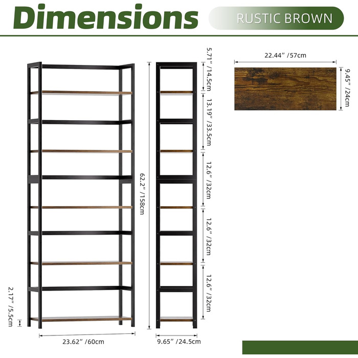 5-ярусна полиця для книг, індустріальна полиця з бамбуковим каркасом, сучасна вітрина, органайзер для зберігання з дерева для вітальні, домашнього офісу, рустикальний коричнево-чорний колір