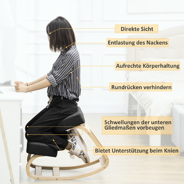 Крісло для ніг, ергономічний пуф для сидіння, м'який пуф для здорової постави, з натурального березового дерева, витримує до 120 кг, чорного кольору