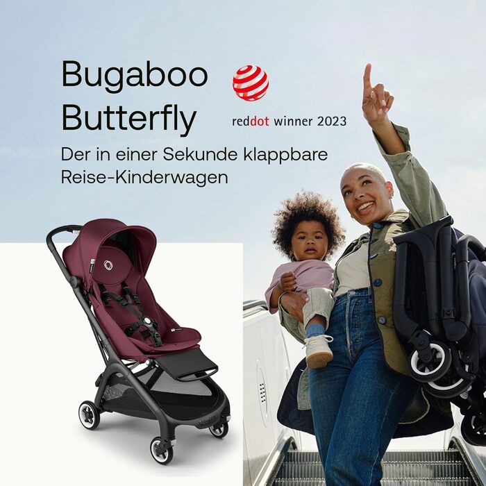 Bugaboo Butterfly - ультракомпактна дитяча коляска, легка та зручна, складається одним рухом, для дітей від 6 місяців, великий об'єм багажника (Dark Cherry)