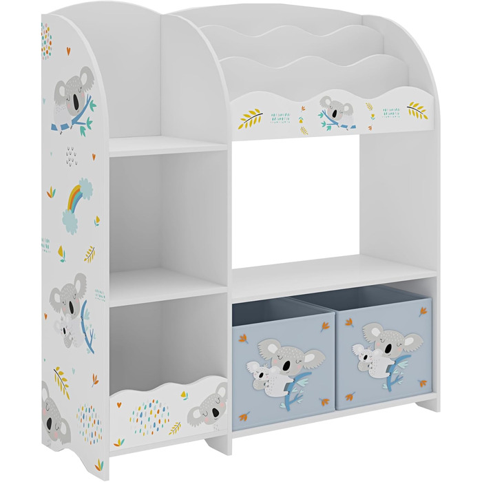 Дитяча полиця для іграшок Lysekil від en.casa з 2 ящиками для зберігання, 100 x 93 x 30 см, мотив коала