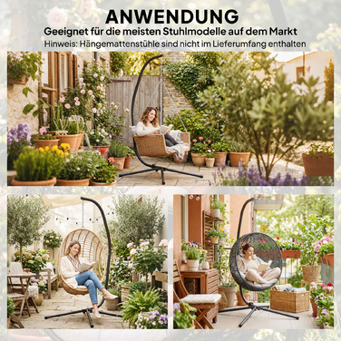 Підставка для гамака у формі C, регульована по висоті, металева, з ланцюгом для підвішування, до 150 кг, чорна