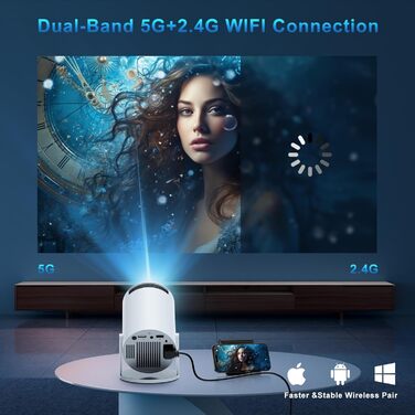 Портативний проєктор Mini Beamer 4K з підтримкою WiFi 6 та Bluetooth 5.4. Підходить для Android 11, HDMI, TV Stick, Laptop. Автоматичне регулювання Keystone, обертання 360°. Модель HY300PRO