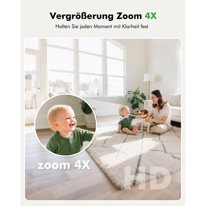 Відеоняня з камерою 1080P HD PTZ 360° та Wi-Fi: монітор для немовлят з додатком, нічним баченням, 4x Zoom, детекцією руху/звуку, двостороннім аудіо, автотрекінгом та сповіщеннями