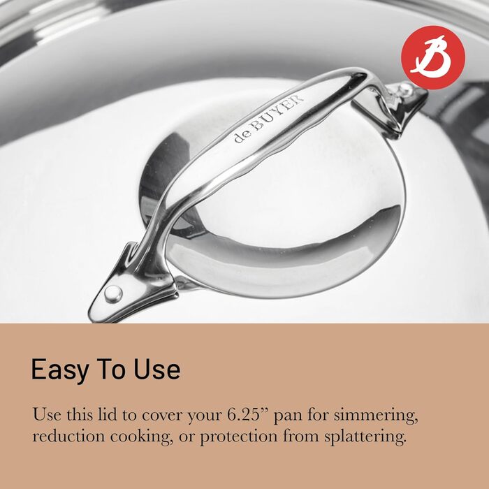 Кришка з нержавіючої сталі De Buyer з чавунною ручкою, діаметр 16 см, срібляста (3709.16N)