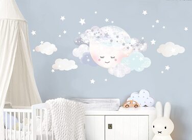 Маленька декоративна наклейка на стіну дитяча кімната дівчинки місяць і хмари I L - 46 x 31 см I наклейка на стіну дитяча наклейка на стіну декоративна кімната DL445