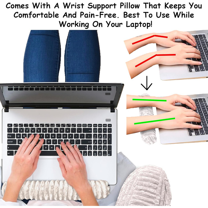 Подушка-гніздо Homie з підставкою для зап'ястя, підлокітниками та спинкою для відпочинку, читання, роботи за ноутбуком та перегляду телевізора (біла) Medium 43x76 см, білий колір