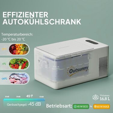 Електрична термохолодильник Outsunny 16.8 л з LED, 12/220V для авто, кемпінгу, кремово-білий