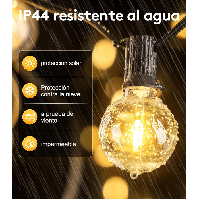 Світлодіодна гірлянда для вулиці 30 метрів - 100ft, IP44, для саду, павільйону, балкону, тераси, вечірки. Гірлянда з лампочками G40, вологостійка