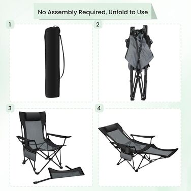 Набір складних стільців WOLTU з 2 шт. , кемпінгове крісло Складний шезлонг Крісло для риболовлі на відкритому повітрі Ультра легкий, сонцезахисне крісло з регульованою спинкою, до 150 кг CPS8162-2 Чорний сірий