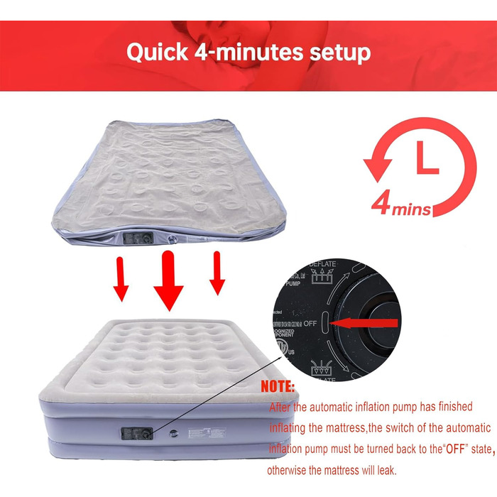 Надувне ліжко Icelus 204x153x23 см з повітряним насосом - ліжко для кемпінгу, подорожей та дому (2 особи)