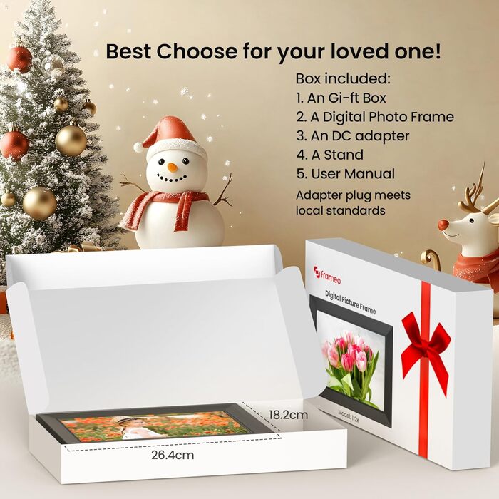 FRAMEO Цифровий фотоальбом 10.1 дюйма з Wi-Fi, IPS сенсорний екран, 32GB пам'яті, автоповорот, чорний