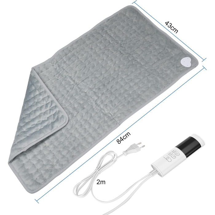 Електричне грілка для тіла 84x43 см з таймером, м'який фланнель для спини, шиї, плечей, сірий