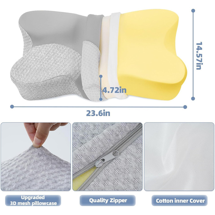 Подушка для шиї Jiaao Memory Foam, комфорт для всіх положень сну, можна прати, 64x39x13 см (пелюстка)