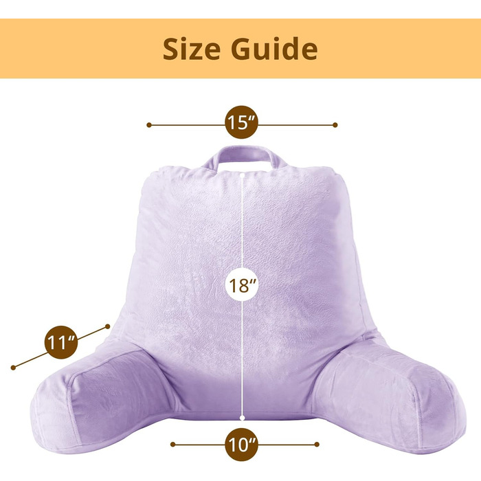 Підкуштуник Sasttie з велюровою спинкою, подушка для підтримки спини для дорослих з підлокітниками, для читання в ліжку, на дивані, на підлозі, в гуртожитку, аксесуар для читання, персиковий (18 дюймів, лаванда)