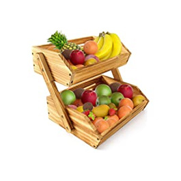 Спокійна затишна дерев'яна кошик для фруктів, 2-х поверхова велика підставка для фруктів з сосни для зберігання свіжих овочів, кухонна стійка