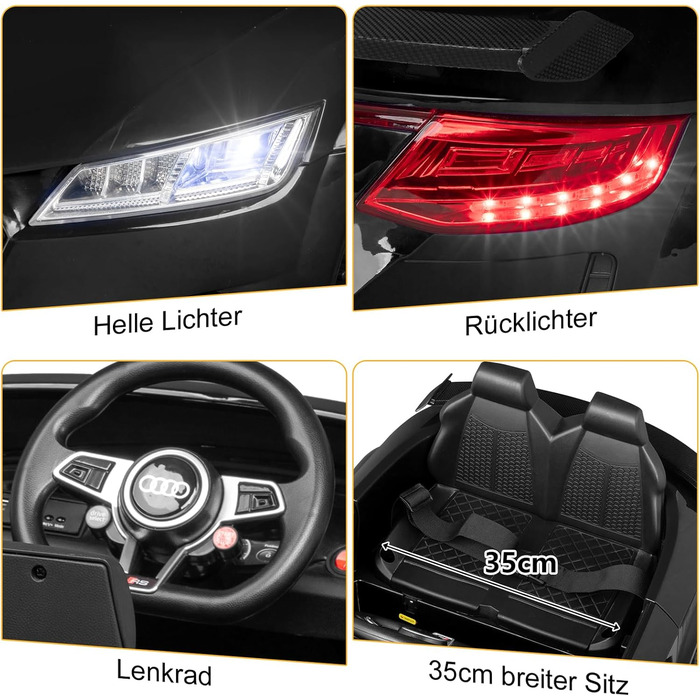 Дитячий електромобіль LEADZM 12V з музикою, сигналом, фарами, дистанційним керуванням, 3-5 км/год, білий/чорний
