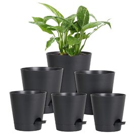 Набір горщиків для квітів 6 шт. з автополивом, чорний. Підходить для дому та балкона. Розміри: 20.3-12.7 см.