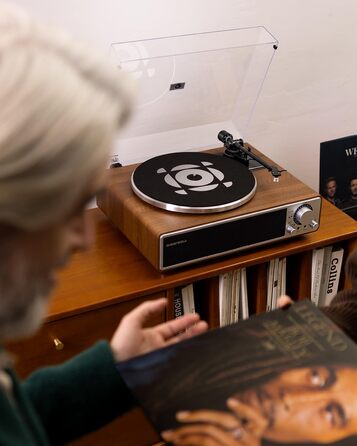 ONE-Q Hi-Fi вініловий програвач з Bluetooth 5.4, вбудованими динаміками, фонокоректором, магнітною голкою AT-3600L, 33/45 об/хв, два режими швидкості