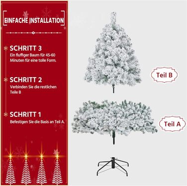 Штучна ялинка Yaheetech зі снігом 183 см (діаметр 120 см), 820 гілок, з металевим підставкою, швидкий монтаж, розкладний механізм для ялинки на Різдво