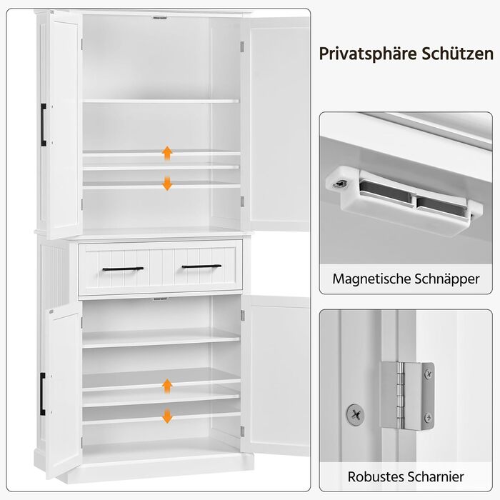 Шафа для зберігання Yaheetech 183,5 см, кухонна шафа з регульованими полицями та 2 шухлядами, багатоцільова шафа для дому, буфет для їдальні, велика, біла