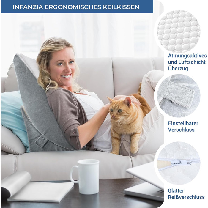 Регульована ортопедична подушка-клин з валком для шиї, подушка для читання та підтримки спини з пінополіуретану високої щільності для ліжка та дивана