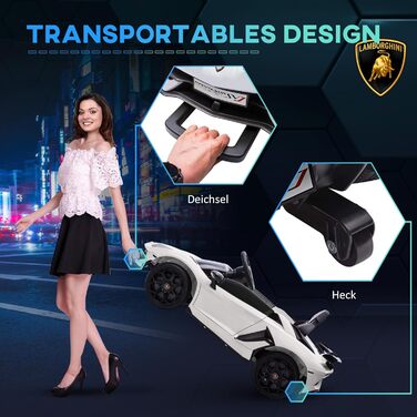 Електромобіль для дітей HOMCOM Lamborghini Aventador SVJ Roadster 12V з пультом, MP3, сигналом, фарами, білий, для дітей 3-5 років