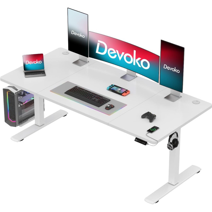 Регульований стіл Devoko з USB-роз'ємом, електричний, 160x70 см, білий