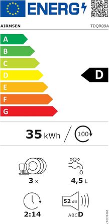 Mini посудомийна машина AIRMSEN з 8+3 програмами, 5л, система пом'якшення води, таймер, дитячий замок, білий/чорний
