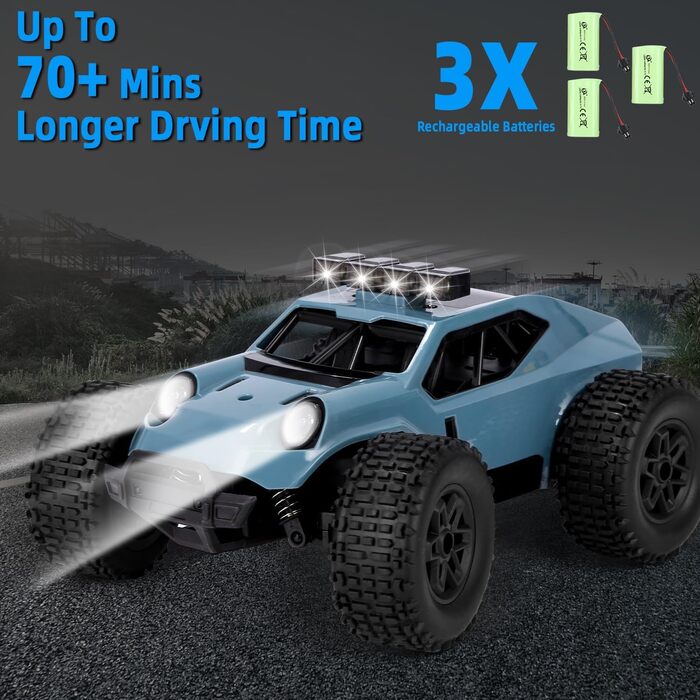 Радіокерований позашляховик Monstertruck 1:20 2.4GHz з фарами, 3 акумулятори (70 хв роботи) - іграшка для дітей та дорослих