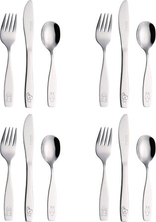 Набір дитячого столового прибору Exzact Edelstahl (12 шт.) - 4 виделки, 4 ножі, 4 ложки (Собака, Кіт, Заєць)