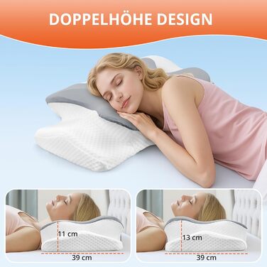 Ортопедична подушка FUNYKICH з піною з пам'яті, сірого кольору, з двома рівнями висоти (11/13 см), дихаюча та пральна, для комфортного сну на боці, спині та животі