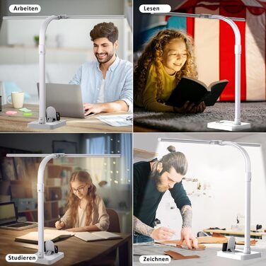 LED настільна лампа LOTTBUTY з диммуванням, 24W, 80см, для офісу та дому, з гнушим шийкою та тримачем для телефону (біла)