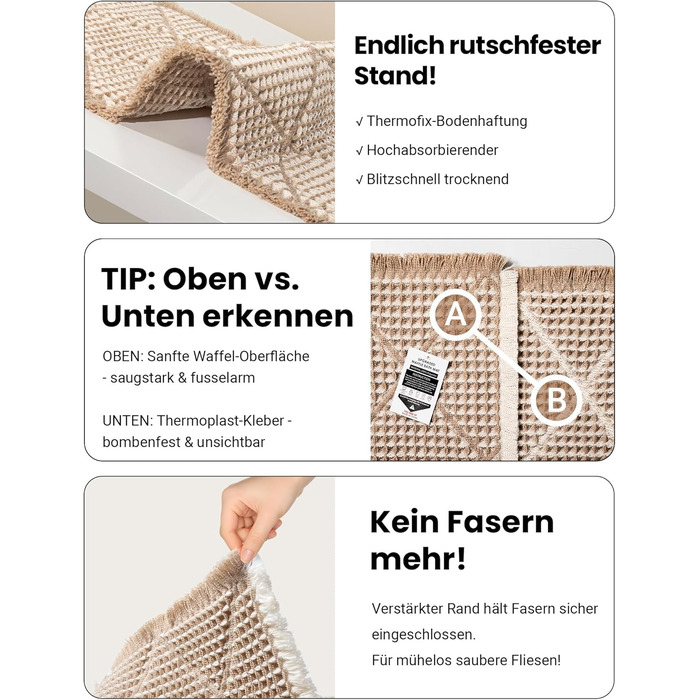 Набір килимків для ванної кімнати (2 шт.) - великий та середній, неслизькі, пранні, бохо-стиль, 51x120 см + 46x77 см, коричневий