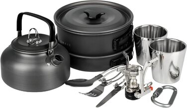 Комбінація посуду для кемпінгу Black Snake Шварцвальд з набором кухлів з нержавіючої сталі та столовими приборами S чорний/сріблястий