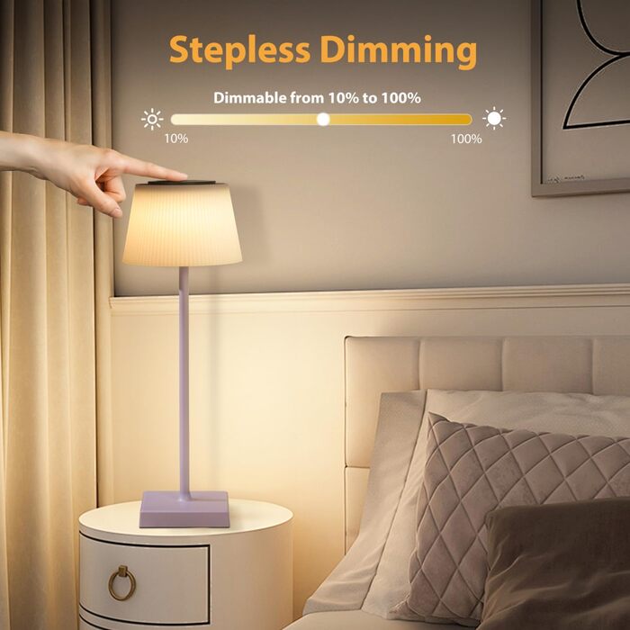 LED лампа Aigostar на акумуляторі, торшери бездротові, торшер з сенсорним керуванням, регулювання яскравості, 3 колірні температури, нічник IP54 вологостійкий для дому та саду, спальня, вітальня, ресторан, сад - (фіолетовий)
