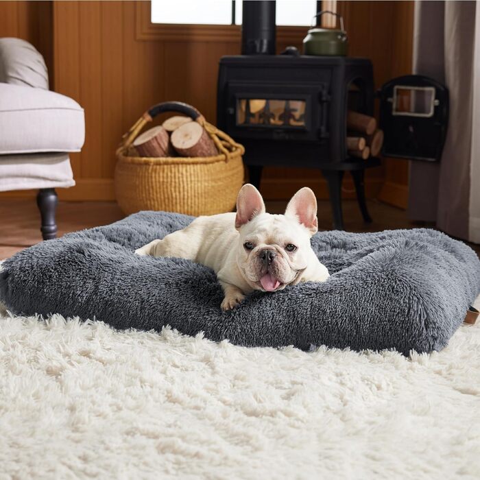 Лежак Bedsure Fluffy для великих собак (104x74x8 см) - миється, плюшевий, сірий (S 645x7 см)