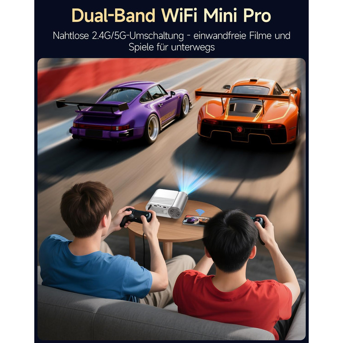 Міні проєктор Beamer Bluetooth WiFi 1080P: Підтримка iPhone/Android, HDMI, USB, Fire Stick, PS5. Компактний проєктор для телефону, фільмів, дому та відпочинку на природі