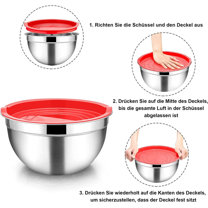 Набір мисок Homikit з нержавіючої сталі: для приготування, випічки та сервірування. 6.5/4.5/2/2.5/1.5/1.2/0.8 л (Червоний, 7)