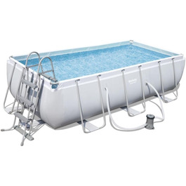 Набір для басейну Bestway Power Steel Frame Pool квадратний, (з картриджним фільтром, насосом і драбиною, 404 x 201 x100 см, сірий)