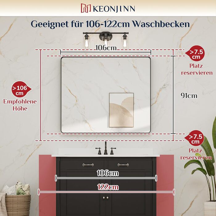 Дзеркало на стіну Keonjinn Wand Spiegel 40x50 см з металевим каркасом, прямокутне. Підходить для ванної кімнати, вітальні, спальні, коридору.