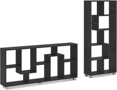 Скраут Головна - Дизайнерська полиця - 161 х 69 х 25 см - Вертикальна або горизонтальна книжкова шафа - Зигзагоподібна модель - Легка збірка - Дуже стійка - Чорне дерево 161 х 69 х 25 см