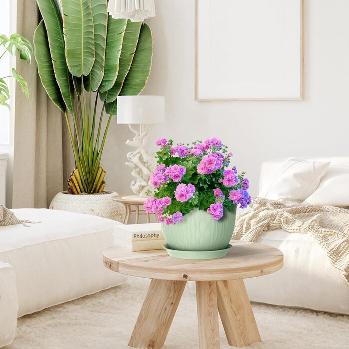 Великі горщики для квітів 3 шт. (12+10+9 дюймів), 30.5x25.4x25.4x22.9 см, для дому та саду, з дренажними отворами, зелені