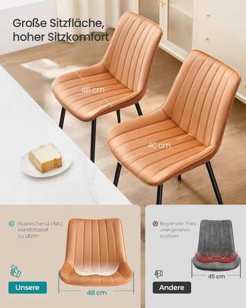 Стільці для їдальні SONGMICS, м'які, з оксамиту, до 120 кг, сталеві ніжки, вигнута спинка, для кухні та їдальні, чорний (Karamellbraun, набір 4 шт.)