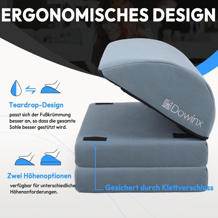 Підставка для ніг під стіл Dowinx, регульована по висоті, знімний чохол, зручна для офісу, авто, дому (3 шари, блакитна)