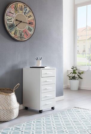 Роликовий контейнер FineBuy білий, 33 x 63 x 38 см, з 5 висувними ящиками. Шафа для офісу, письмовий стіл, домашній офіс